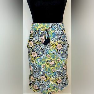 Loft multicolor floral preppy resort skirt elastic waist Pockets tassels small